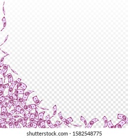 European Union Euro notes falling. Small EUR bills on transparent background. Europe money. Alluring vector illustration. Wondrous jackpot, wealth or success concept.