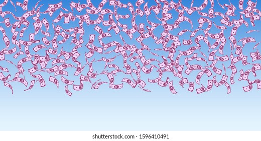 European Union Euro notes falling. Sparse EUR bills on blue sky background. Europe money. Astonishing vector illustration. Flawless jackpot, wealth or success concept.