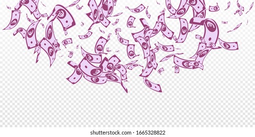 European Union Euro notes falling. Random EUR bills on transparent background. Europe money. Astonishing vector illustration. Immaculate jackpot, wealth or success concept.
