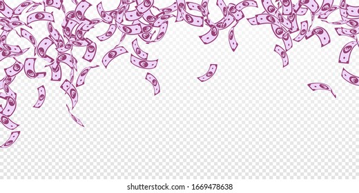 European Union Euro notes falling. Floating EUR bills on transparent background. Europe money. Artistic vector illustration. Original jackpot, wealth or success concept.