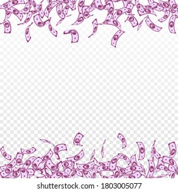 European Union Euro notes falling. Small EUR bills on transparent background. Europe money. Amazing vector illustration. Indelible jackpot, wealth or success concept.