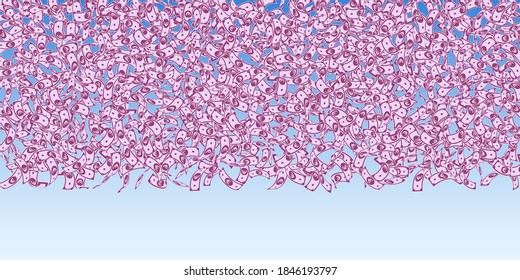 European Union Euro notes falling. Small EUR bills on blue sky background. Europe money. Astonishing vector illustration. Favorable jackpot, wealth or success concept.