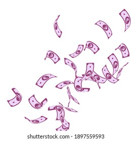 European Union Euro notes falling. Floating EUR bills on white background. Europe money. Amusing vector illustration. Great jackpot, wealth or success concept.