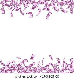 European Union Euro notes falling. Small EUR bills on white background. Europe money. Amazing vector illustration. Interesting jackpot, wealth or success concept.