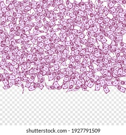 European Union Euro notes falling. Small EUR bills on transparent background. Europe money. Artistic vector illustration. Dazzling jackpot, wealth or success concept.
