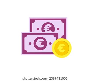 European Union Euro paper notes and euro coin. Cash money. Finance icon. Financial infographic elements and symbols for web design vector design and illustration.