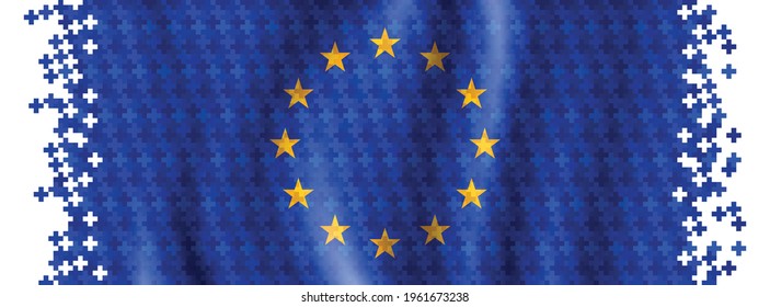 
European Union, Europe, EU Flag waving with Plus and Positive sign, Medical cross Vector illustration, Abstract background, Banner or cover template.