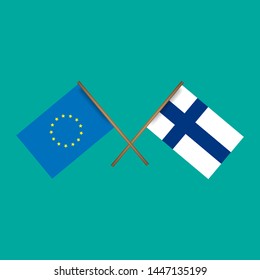 European Union and Finland crossed flags.Language learning or travel concept. flat design.