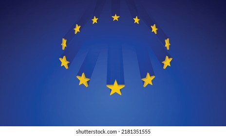 European Union flag with 3D stars standing. Europe facing crisis united concept. Nations of Europe unite.