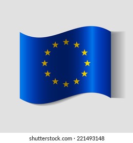 European Union flag Banner of the country in waveform fluttering in the wind. Independence Day News Flat Volumetric Image Language National Logos Stock Vector Illustration Icon Picture. 