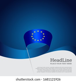 European union flag with blue wavy ribbon on a white background. European union flag background. Cover template. Layout banner. EU poster. Vector simple design