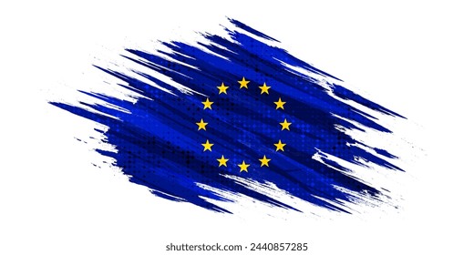 European Union Flag in Brush Paint Style with Halftone Effect. Flag of Europe with Grunge Concept