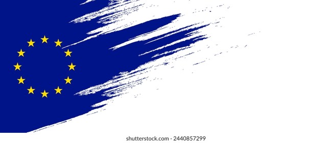 European Union Flag in Brush Paint Style. Flag of Europe with Grunge Concept