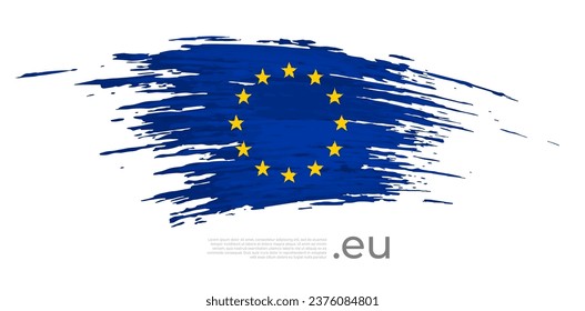 European union flag. Brush strokes, grunge. Colored stripes EU flag on a white background. Vector stylized poster eu, banner, cover design, template. Place for text. Copy space. Illustration