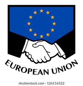European Union flag and business handshake, vector illustration
