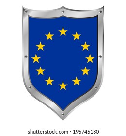 The European Union flag button on a white background. The colors of the original. Vector illustration.