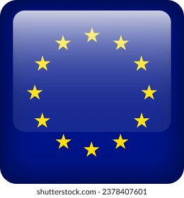 European Union flag button. Square emblem of EU. Vector Europa flag, symbol. Colors and proportion correctly.