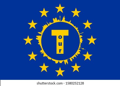 European Union flag with capital cities landmarks cityscape set and tour logo concept
