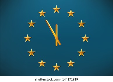 European Union flag with clock between stars - Europe crisis concept