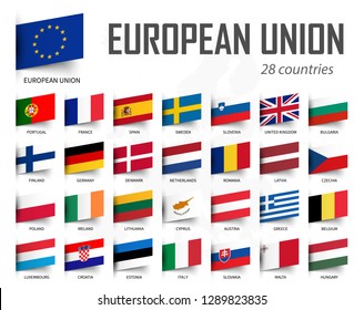 European Union flag . EU and membership . Europe map background . Vector .