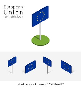 European Union flag (EU), vector set of isometric flat icons, 3D style, different views. 100% editable design elements Eps 10