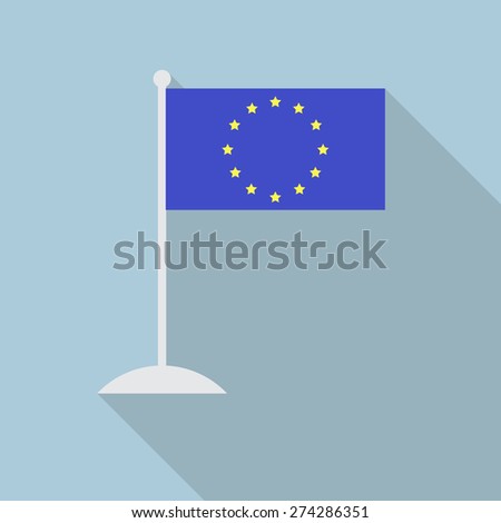 European Union flag with flagpole flat icon with long shadow. Vector illustration EPS10
