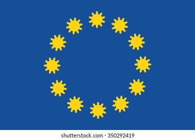 European Union flag with gears instead stars. European Union industry relative image
