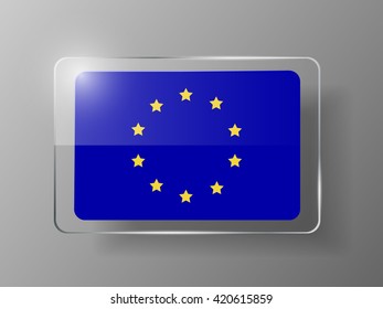 European Union Flag Glossy Button. Vector illustration.