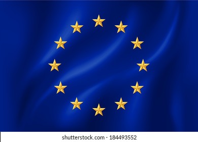 European Union flag with golden stars on cloth