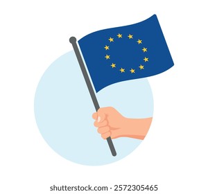 European Union flag in hand icons set, EU flag symbols