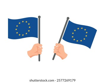 European Union flag in hand icons set, EU flag symbols