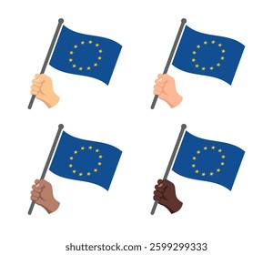 European Union flag in hand icons set, EU flag symbols
