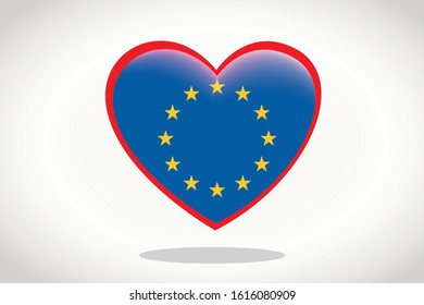 European union Flag in Heart Shape. Heart 3d Flag of European union, European union flag template design.