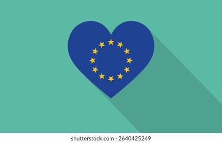 European Union Flag in a Heart Shape with Long Shadow.