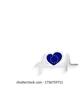 European Union flag heart shaped and heartbeat line isolated on white. European Union Patriotic Background. Vector illustration.