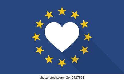 European Union Flag with a Heart Symbol, Representing Unity and Love.
