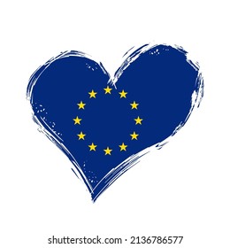 European Union flag heart-shaped grunge background. Vector illustration.