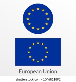 Icono de la bandera de la Unión Europea, placa o botón. Símbolo de círculo de la UE. Ilustración vectorial.