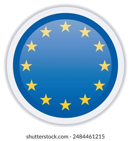 European Union flag icon. Circle icon with highlight overlay isolated on white background. Vector illustration, EPS10