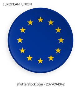 EUROPEAN UNION flag icon in modern neomorphism style. Button for mobile application or web. Vector on white background