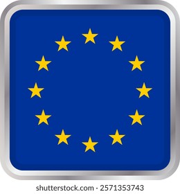 European Union flag icon on a transparent background, featuring a rectangular shape with rounded corners. Vector icon