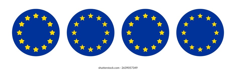 European Union flag icon with twelve yellow stars forming a circle on blue background. European organization logo star circle