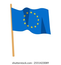 European Union Flag icon vector. Europe flag modern icon. Waving in the Wind on Pole. EU, Euro integration