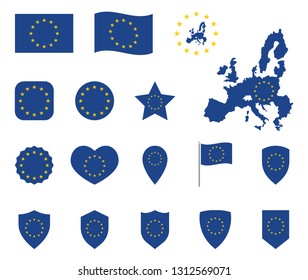 European Union flag icons set, symbols of EU flag