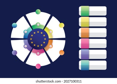 European Union Flag with Infographic Design Incorporate with divided round shape. Vector illustration.