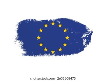 European Union flag with ink grunge paint. Elegant Stain brush stroke effect on white background