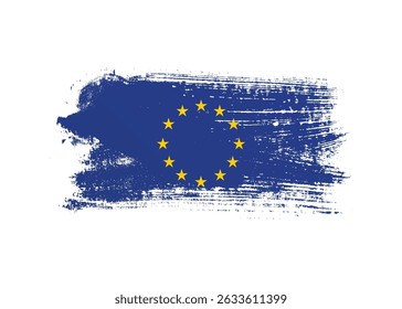 European Union flag with ink grunge paint. Hand drawn Stain brush stroke effect on white background