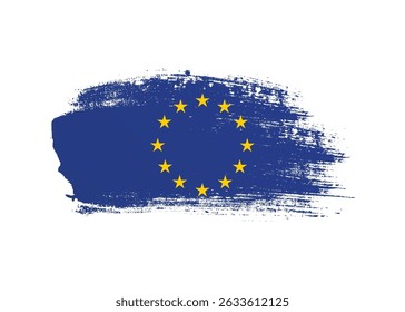 European Union flag with ink grunge paint. Stylish Stain brush stroke effect on white background