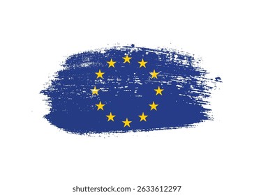 European Union flag with ink grunge paint. Stain brush effect stroke effect on white background