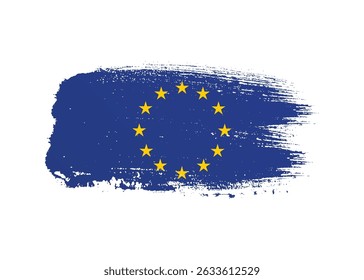 European Union flag with ink grunge paint. Stain brush simple stroke effect on white background